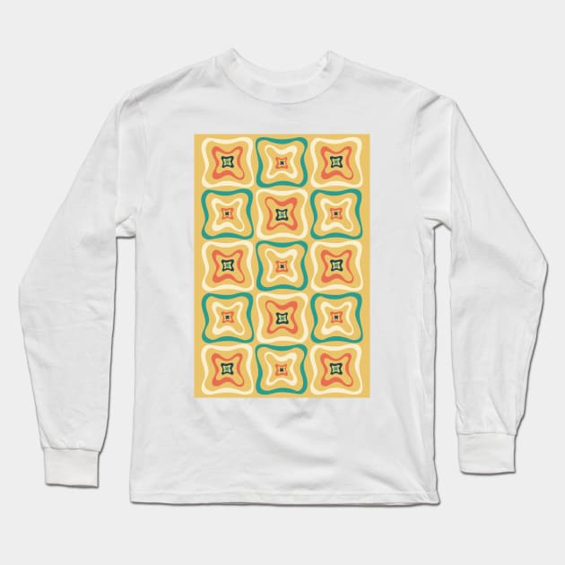 Retro Groovy Pattern in blue, orange and yellow 4 Long Sleeve T-Shirt by tramasdesign
